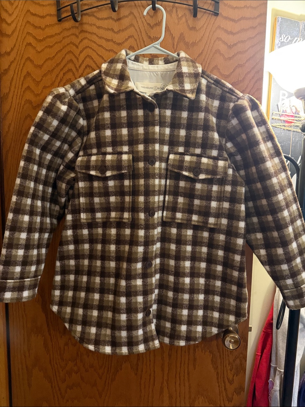 Treasure & Bond Brown and White Plaid Shacket